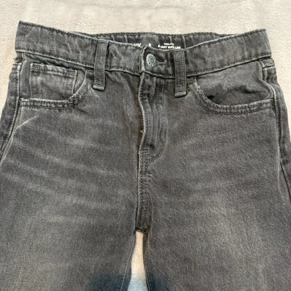 Old Navy Girls Size 8 High Rise Baggy Wide Leg Jeans Dark Grey Faded Black